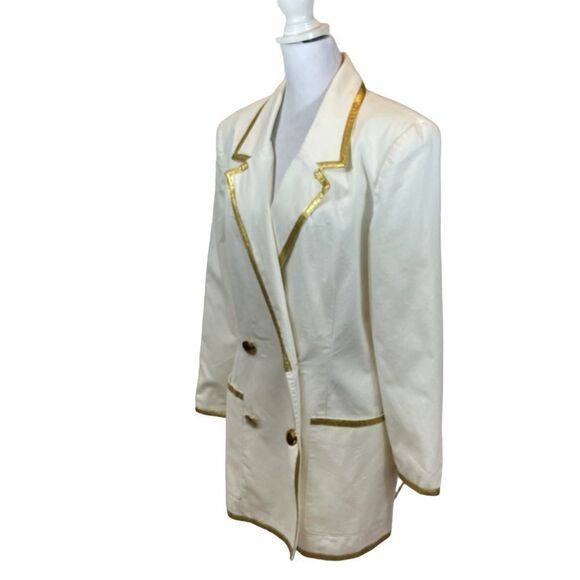 Vintage Lillie Rubin Ivory and Gold Double Breasted Blazer Size 10 Made in USA - Picture 5 of 14